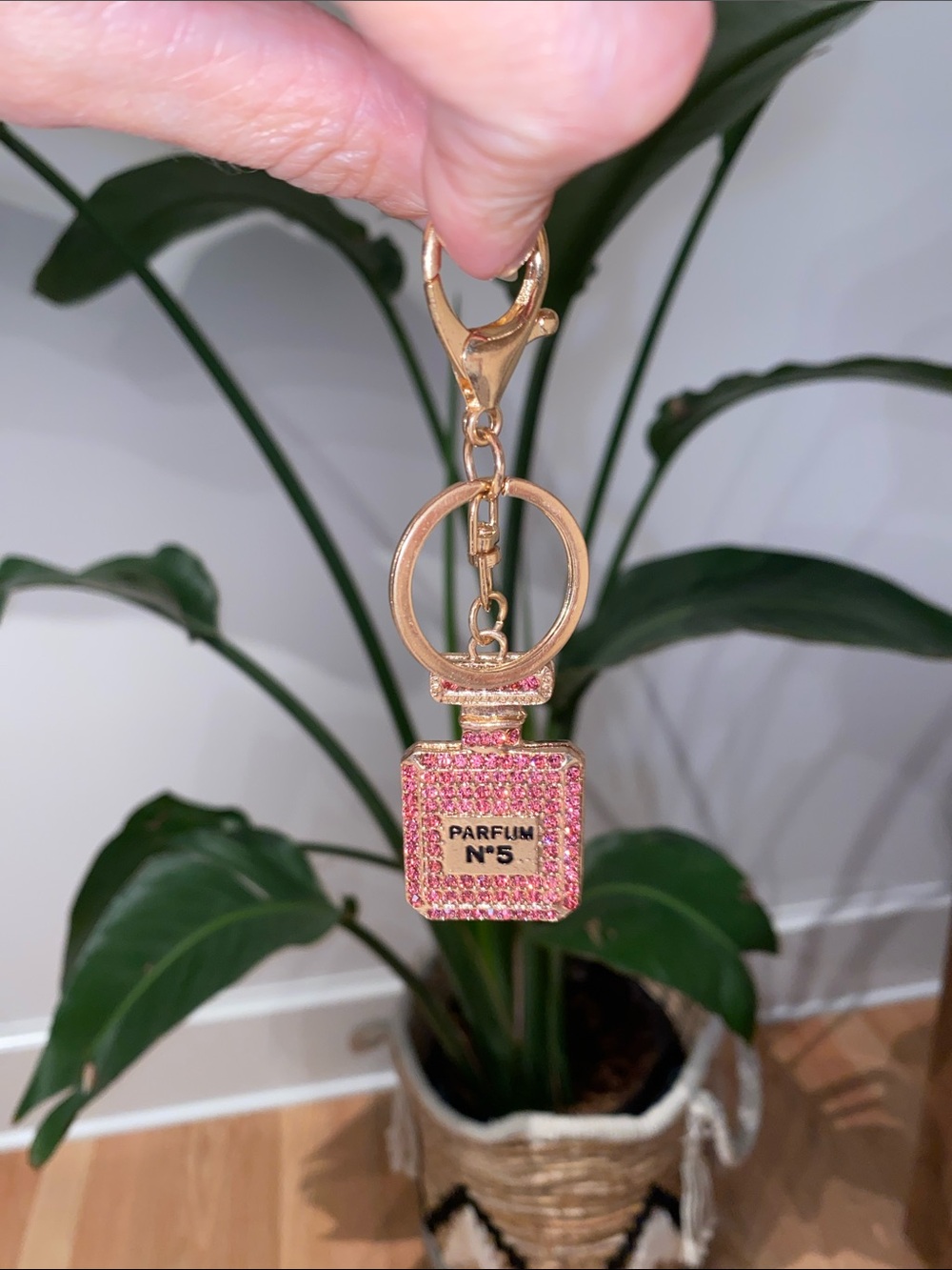 Sparkling Pink Parfum No. 5 Bottle Keychain